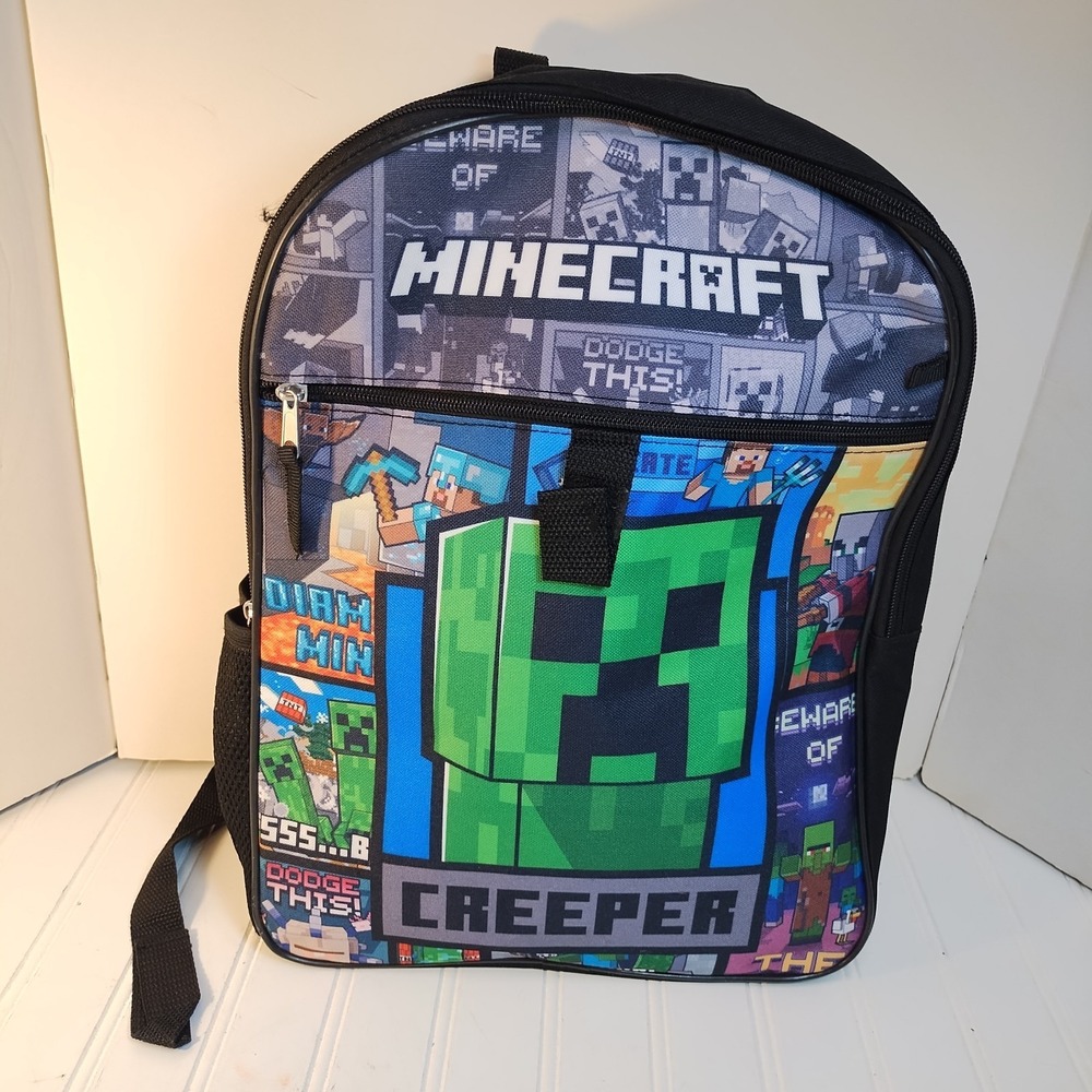 Minecraft Creeper 16 Inch Kids School Backpack Graphic Travel Bag Green Black